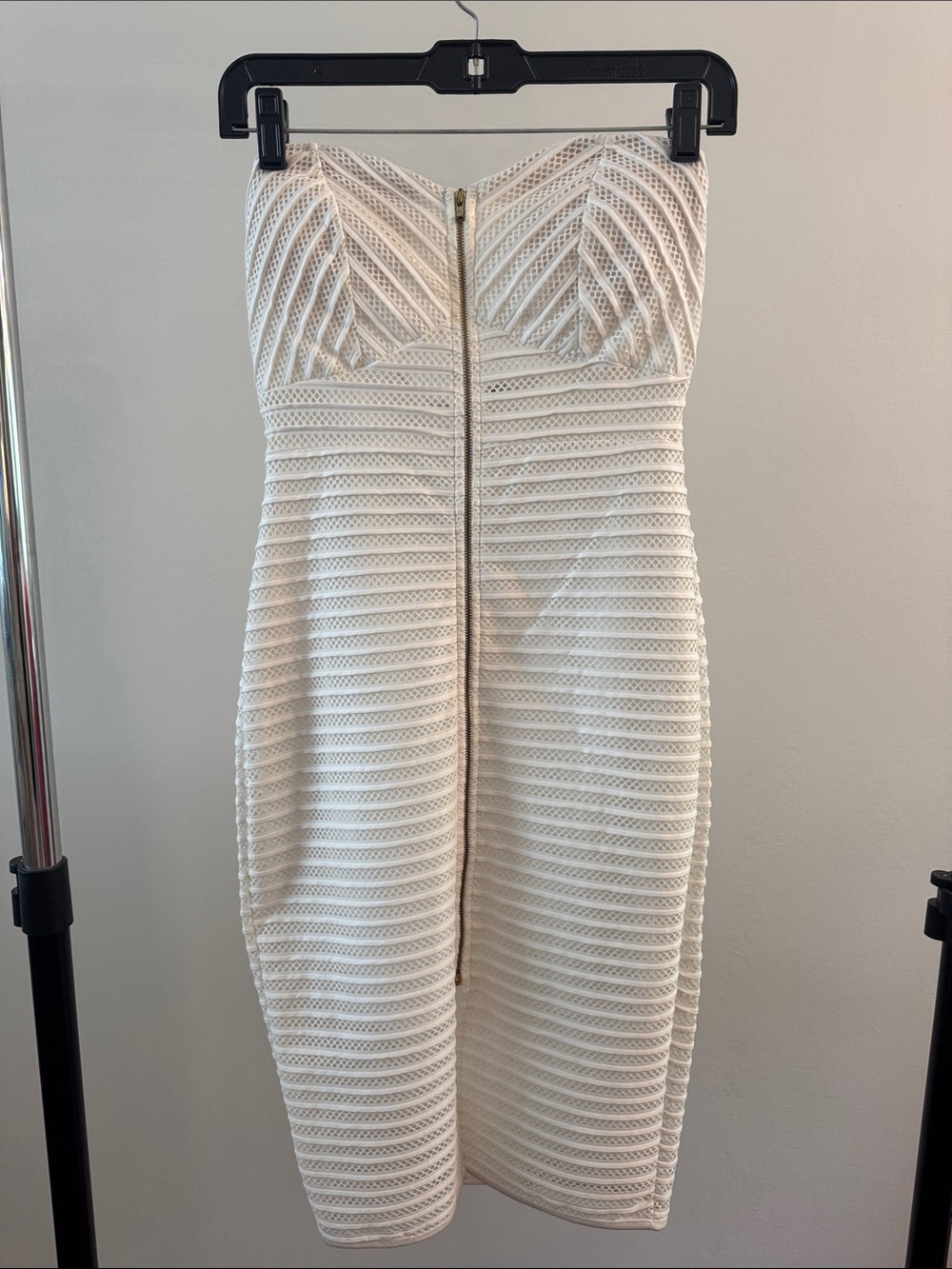Strapless Cream Textured Midi Dress